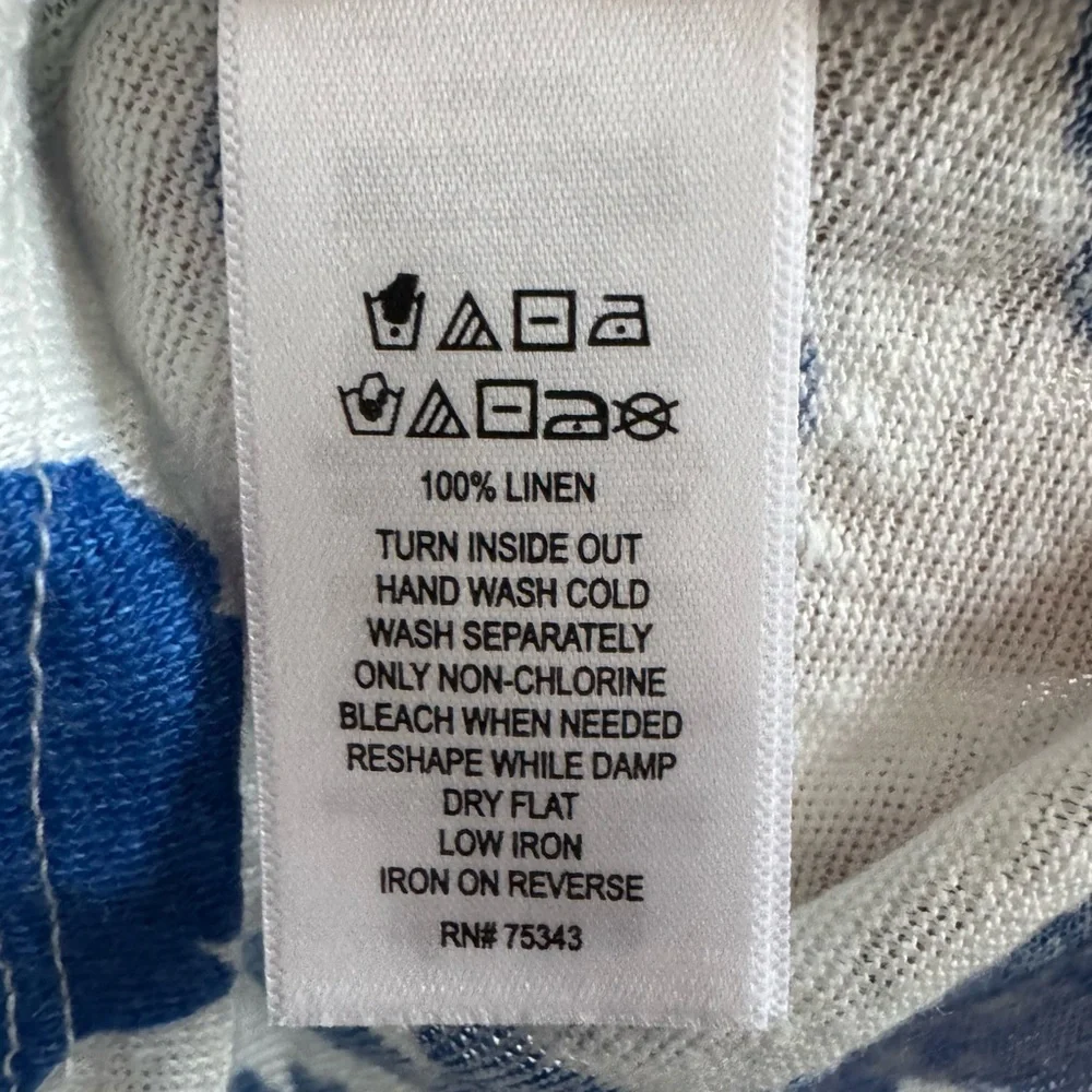 Cynthia Rowley Linen Floral Cap Sleeve Summer Top Vacation Travel Blue White M - Picture 7 of 7